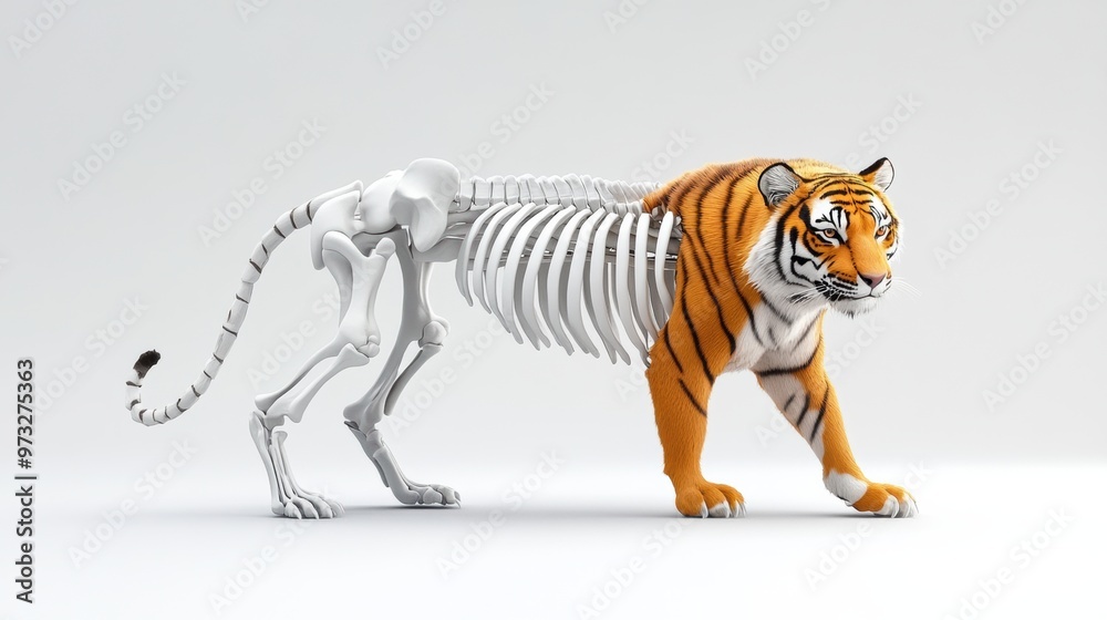 Naklejka premium Skeletal Tiger Showcasing Endangered Species Anatomy