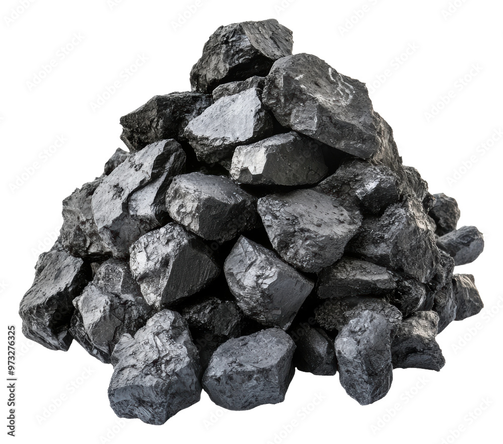Obraz premium PNG Pile of black coal pieces on a white background