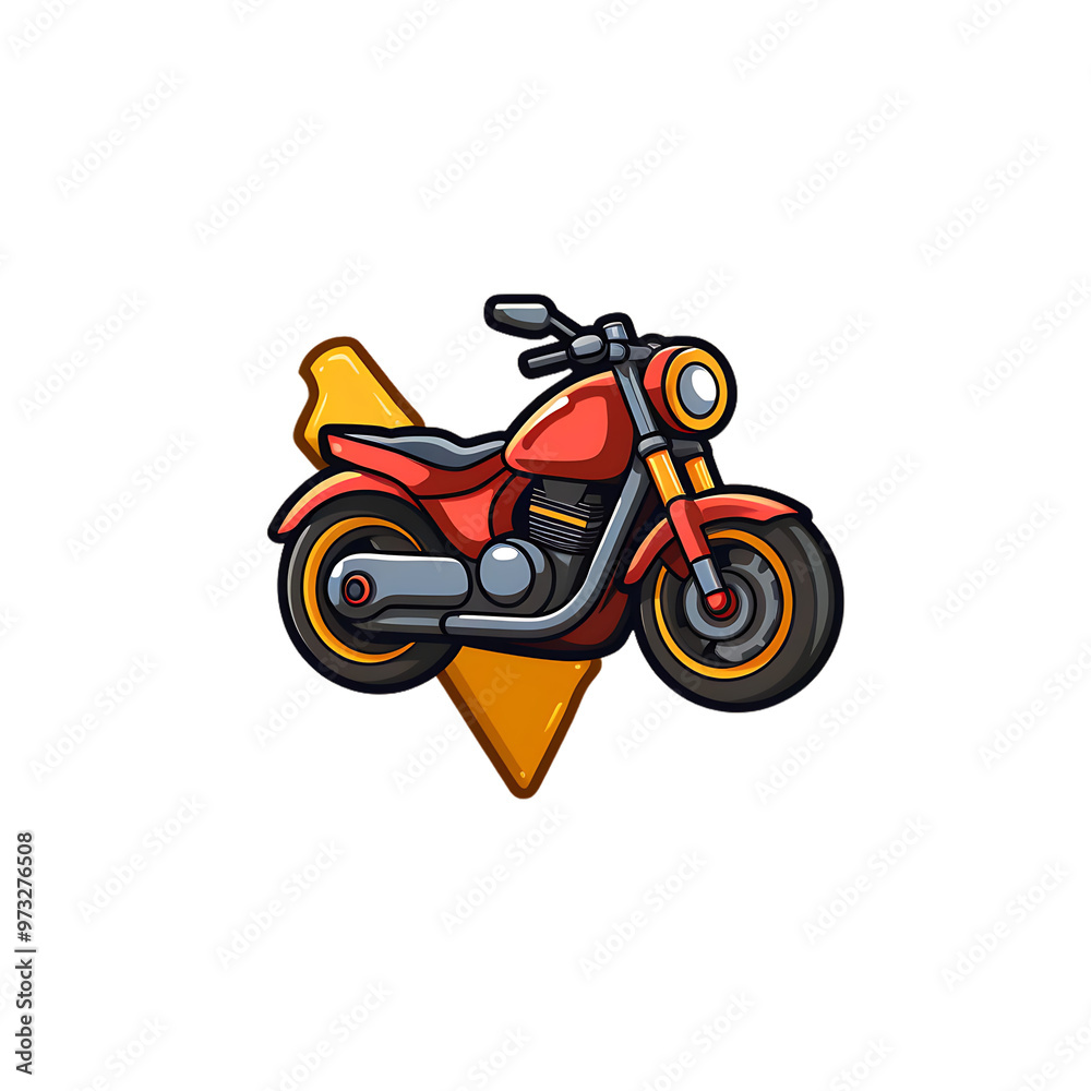 Red motorcycle with yellow background, cartoon style illustration. Red motorcycle with yellow background, cartoon style illustration.