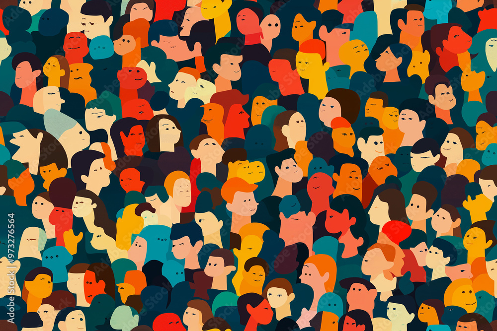 Colorful crowd pattern with abstract faces in a variety of tones. Seamless tile design, ideal for diversity, community, or social-themed projects. Colorful crowd pattern with abstract faces in a variety of tones. Seamless tile design, ideal for diversity, community, or social-themed projects.