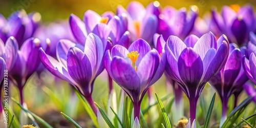 Fototapeta Naklejka Na Ścianę i Meble -  Close-Up of purple crocus flowers blooming in a garden in spring