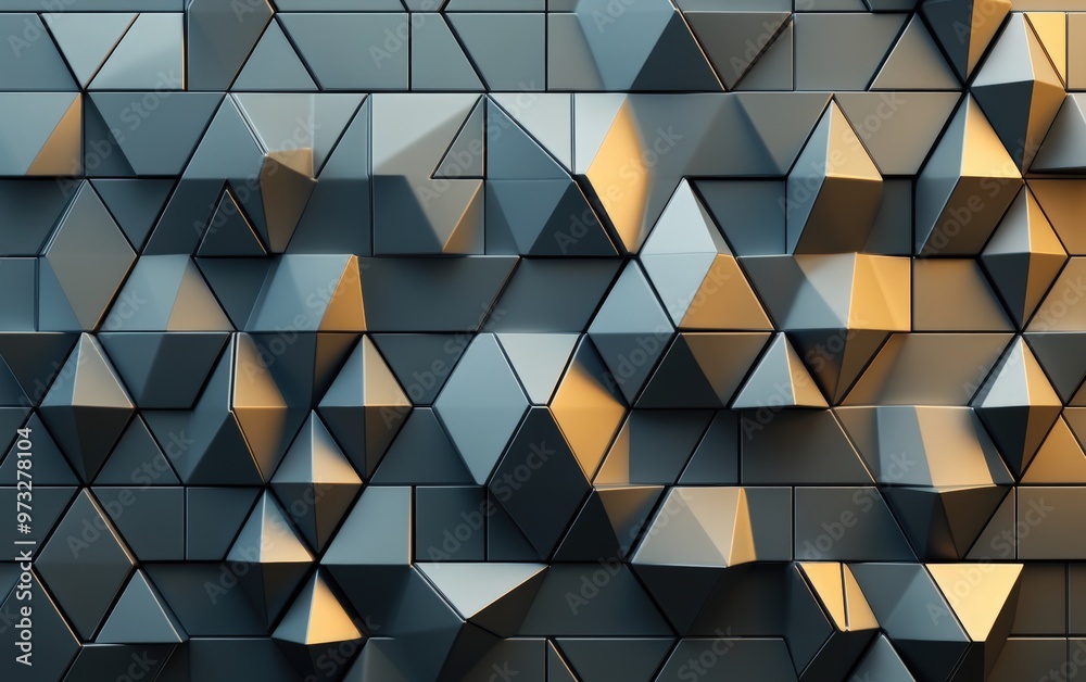 Futuristic, High Tech, colored background, with a triangular block structure. Wall texture with a 3D triangle tile pattern. 3D render Futuristic, High Tech, colored background, with a triangular block structure. Wall texture with a 3D triangle tile pattern. 3D render