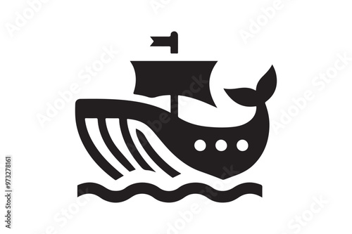 Elegant Whaleboat Silhouette Vector – Perfect for Nautical-Themed Projects photo