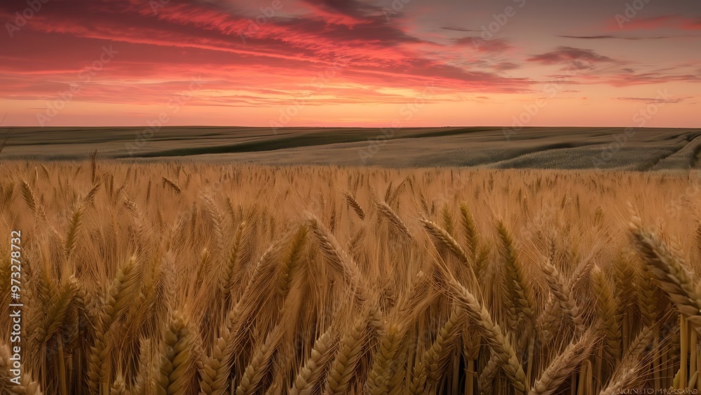 Obraz premium Wheat field on sunset