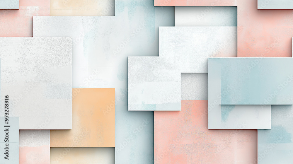 Soft pastel-toned seamless pattern of abstract geometric shapes in light blue, pink, and peach hues creating a calming and balanced design.