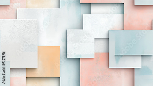 Soft pastel-toned seamless pattern of abstract geometric shapes in light blue, pink, and peach hues creating a calming and balanced design.