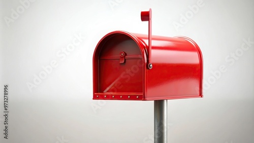 Close-up of vintage red mailbox against minimalist white background