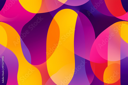 Bold seamless pattern with abstract, colorful shapes in overlapping layers, creating a dynamic and modern visual effect. Perfect for contemporary and creative design projects.