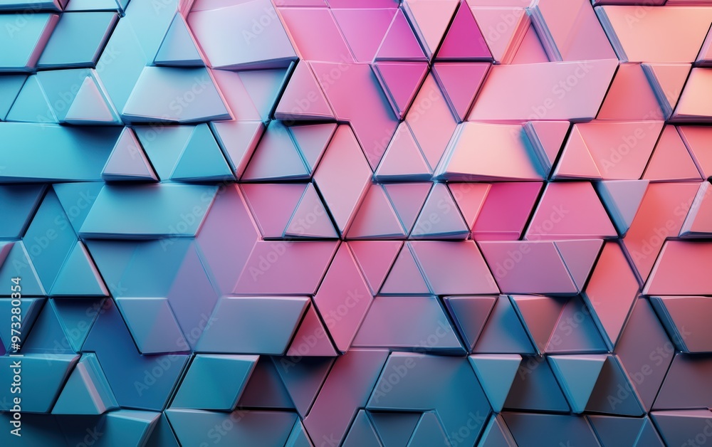 Fototapeta premium Futuristic, High Tech, colored background, with a triangular block structure. Wall texture with a 3D triangle tile pattern. 3D render 
