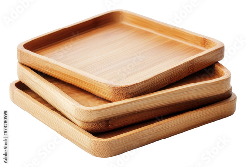 PNG Stacked bamboo trays on a white background