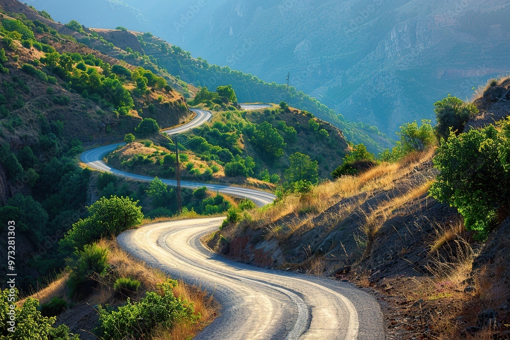 A winding road with mountains in the background, A winding road with mountains in the background,