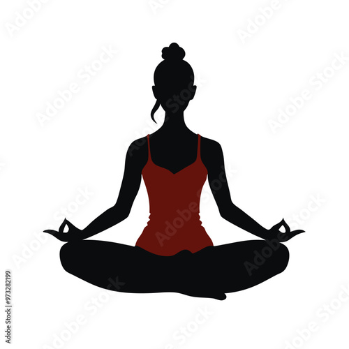 a yoga girl sitting in yoga pose , vector silhouette illustration, isolated white background 