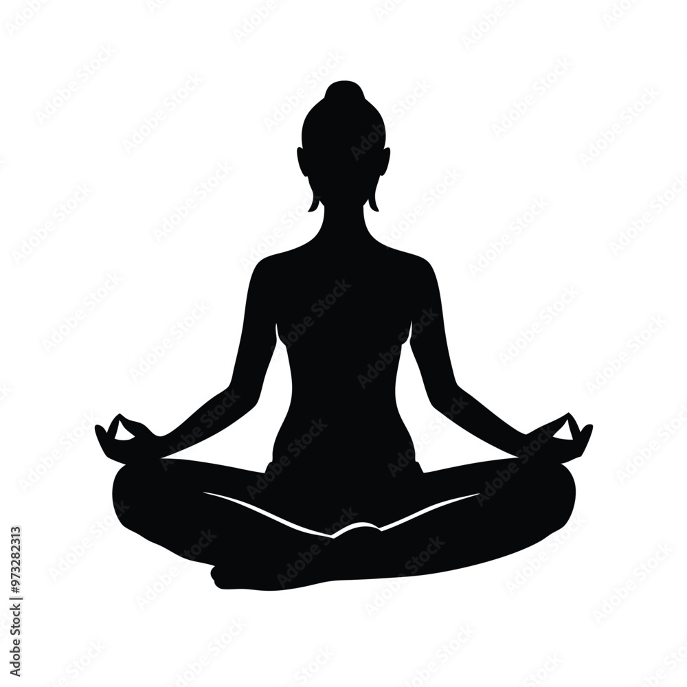 a yoga girl sitting in yoga pose , vector silhouette illustration, isolated white background a yoga girl sitting in yoga pose , vector silhouette illustration, isolated white background