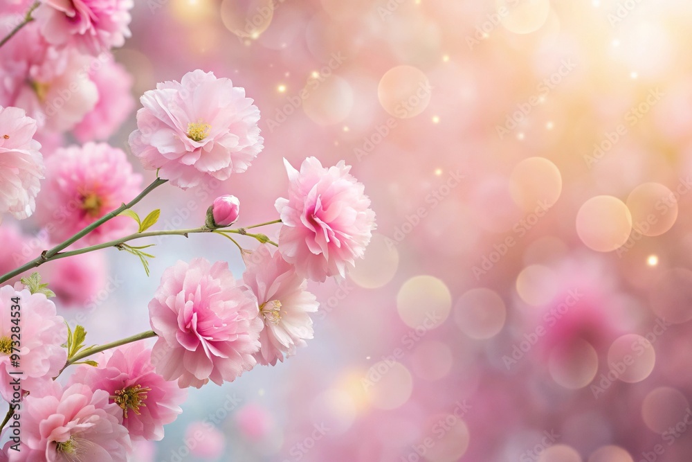 Close-up soft pink flowers on pastel background with bokeh effect Close-up soft pink flowers on pastel background with bokeh effect