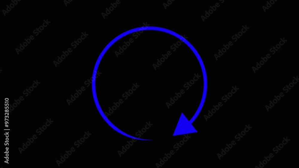glowing sign circular arrow animation blue color on black background. 