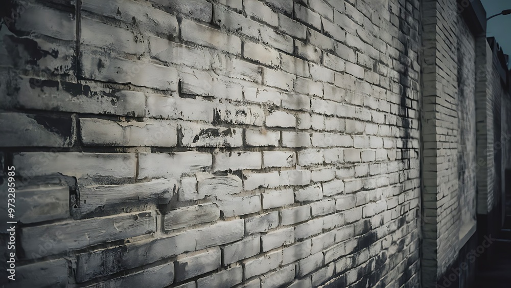 Close-up view of white grungy brick wall textured background Close-up view of white grungy brick wall textured background