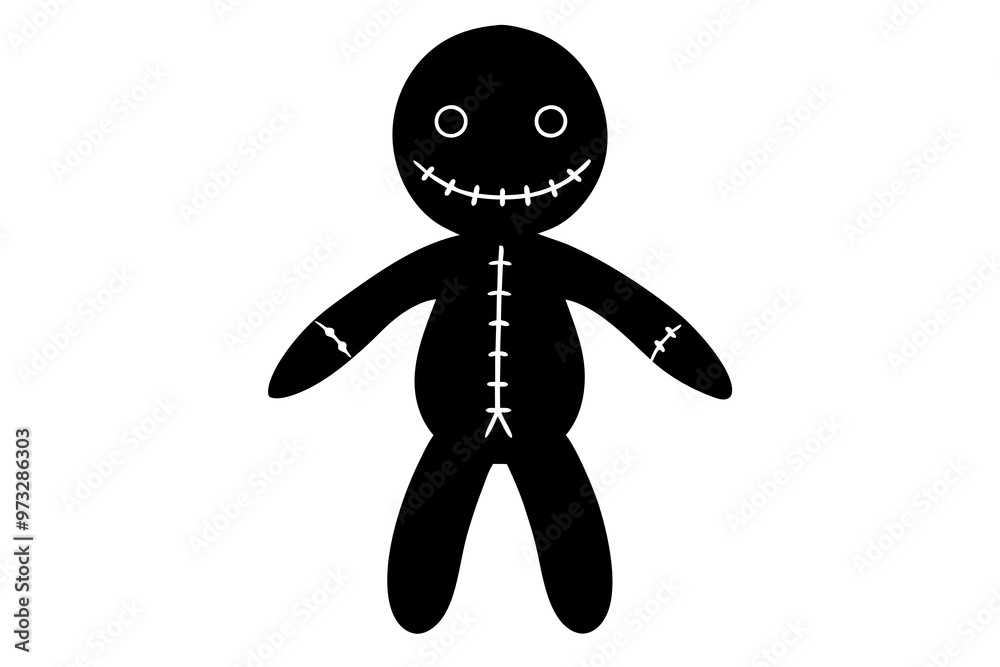 Voodoo doll vector icon. Sad fabric toy. Ritual magical symbol. Black outline, simple sketch isolated on white. Doll with a heart, a body with stuck needles. Clipart for web, logo, apps,esoteric sites Voodoo doll vector icon. Sad fabric toy. Ritual magical symbol. Black outline, simple sketch isolated on white. Doll with a heart, a body with stuck needles. Clipart for web, logo, apps,esoteric sites