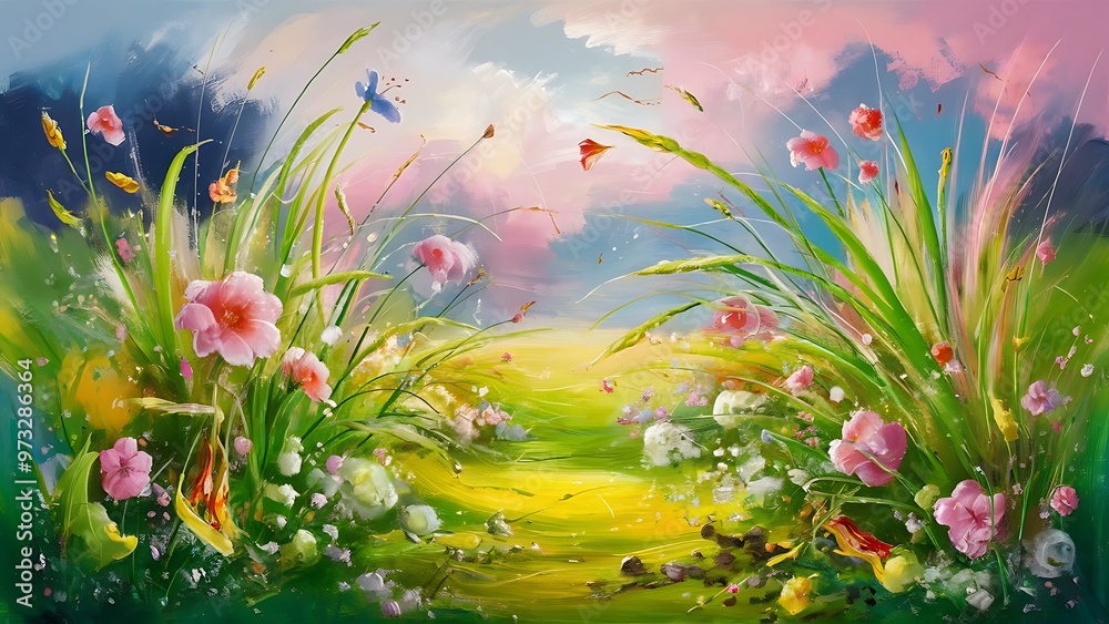 Art abstract spring background or summer background with fresh gras Art abstract spring background or summer background with fresh gras