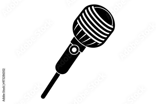 Microphone. Black silhouette of the microphone with retro style. A microphone is an acoustic instrument. A microphone is a device for converting sound vibrations in the air into electrical signals.