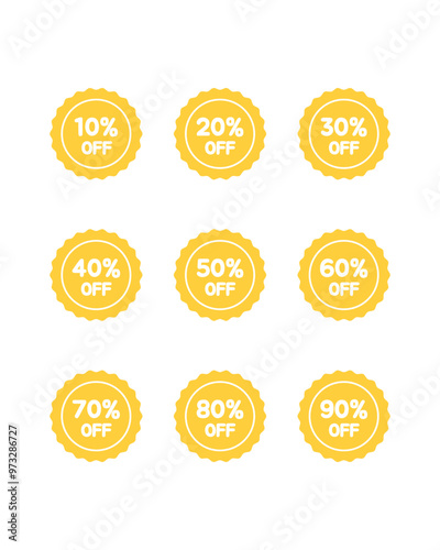 Set of discount label sale icon. Business marketing, online shopping, advertising, special offer, promotion concepts. Flat vector design illustration isolated on white background.