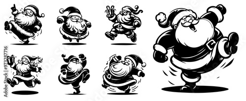 collection of black and white cartoon character santa claus vector graphics 