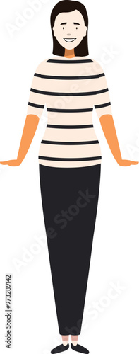 Female mime artist is standing with open arms and smiling, ready to entertain