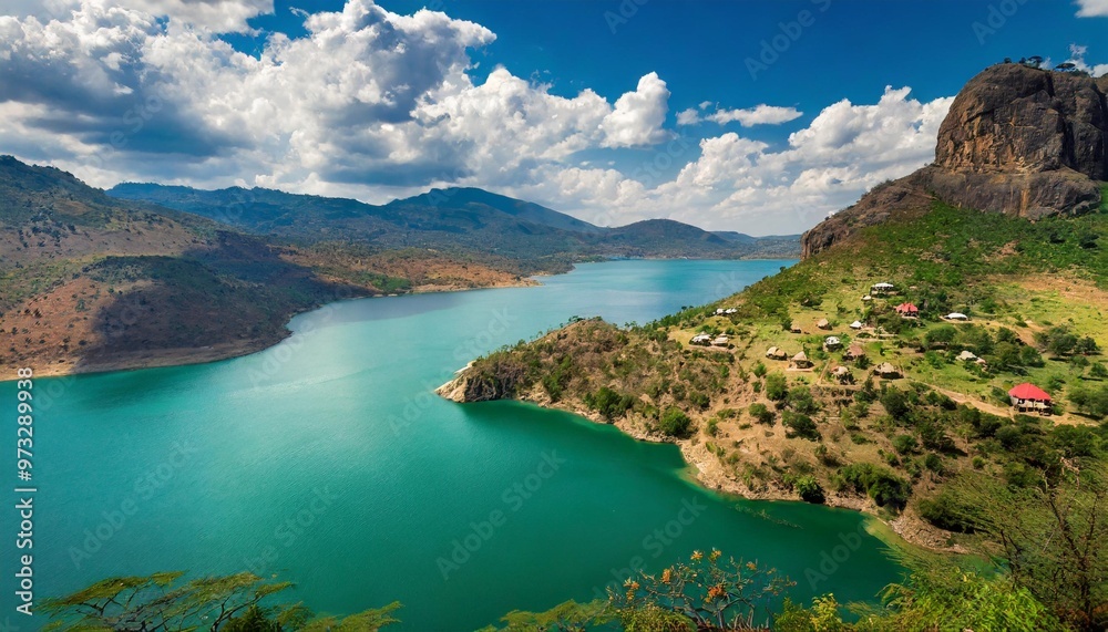Emerald Green Waters of Lake Malawi, Surrounded by Mountains and Villages Emerald Green Waters of Lake Malawi, Surrounded by Mountains and Villages