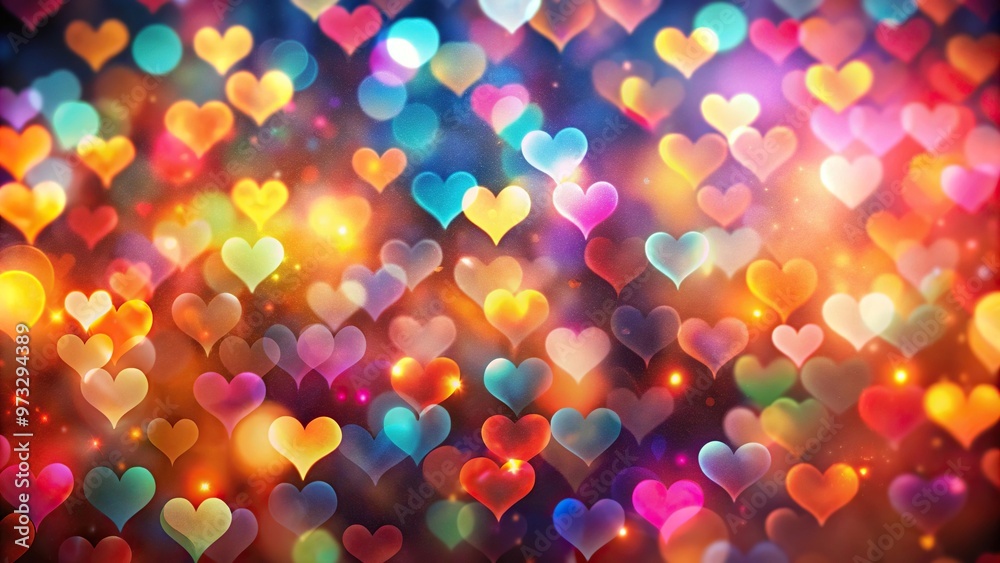 Naklejka premium Colorful bokeh background with heart shapes for Valentine celebration