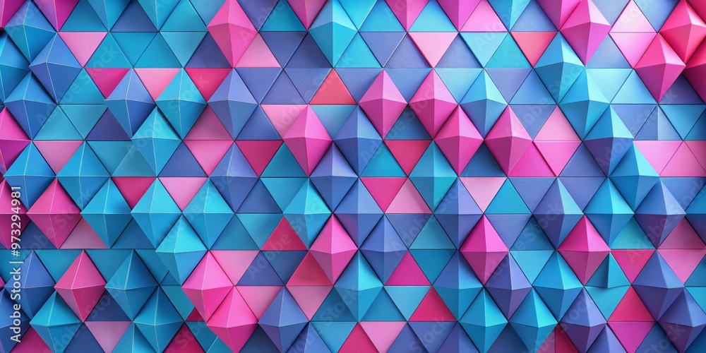 Abstract 3D Geometric Pattern, Blue, Pink, Purple Triangles,  Wall Art, Geometric Shapes , Modern Design , Abstract Background