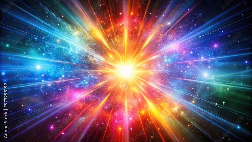 Naklejka premium Colorful cosmic explosion with radiant light beams macro