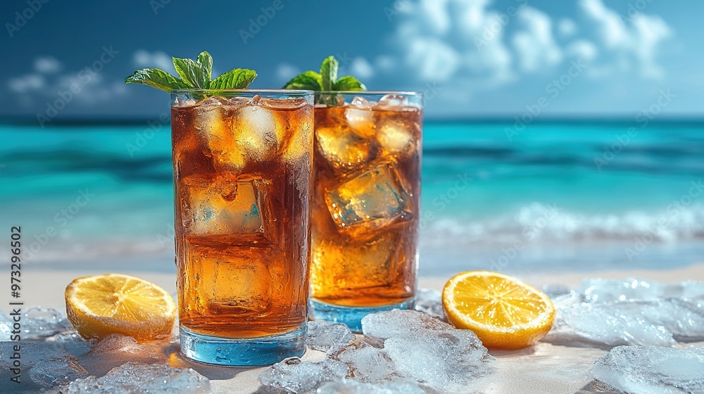 Long Island Iced Tea at a lively summer beach party Long Island Iced Tea at a lively summer beach party