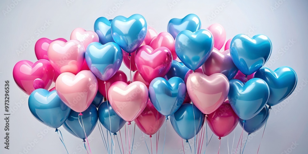 Heart-Shaped Balloons in Pink and Blue, 3D Rendering, Balloons, Heart, Love , Celebration , Anniversary , Party Heart-Shaped Balloons in Pink and Blue, 3D Rendering, Balloons, Heart, Love , Celebration , Anniversary , Party