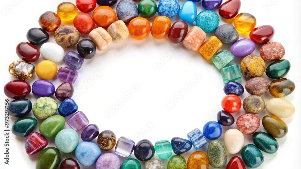 Colorful gemstones in circular frame