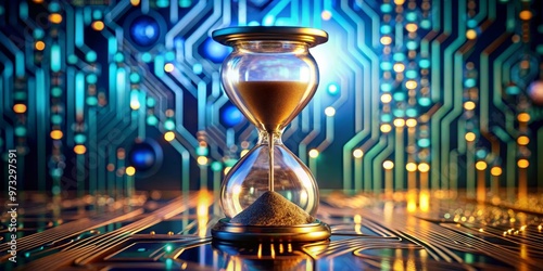 The Sands of Time on the Circuit Board, Hourglass, Time, Technology, Digital photo