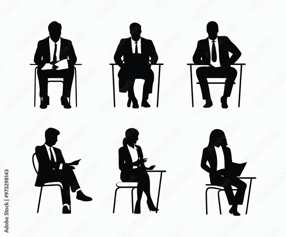 Fototapeta premium Business people sitting men and women silhouette EPS vector template