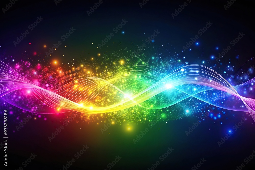 Fototapeta premium Colorful light waves and particles reflecting futuristic spectrum