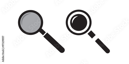 Magnifying glass instrument set icon, magnifying sign, glass, magnifier or loupe sign, search – stock vector