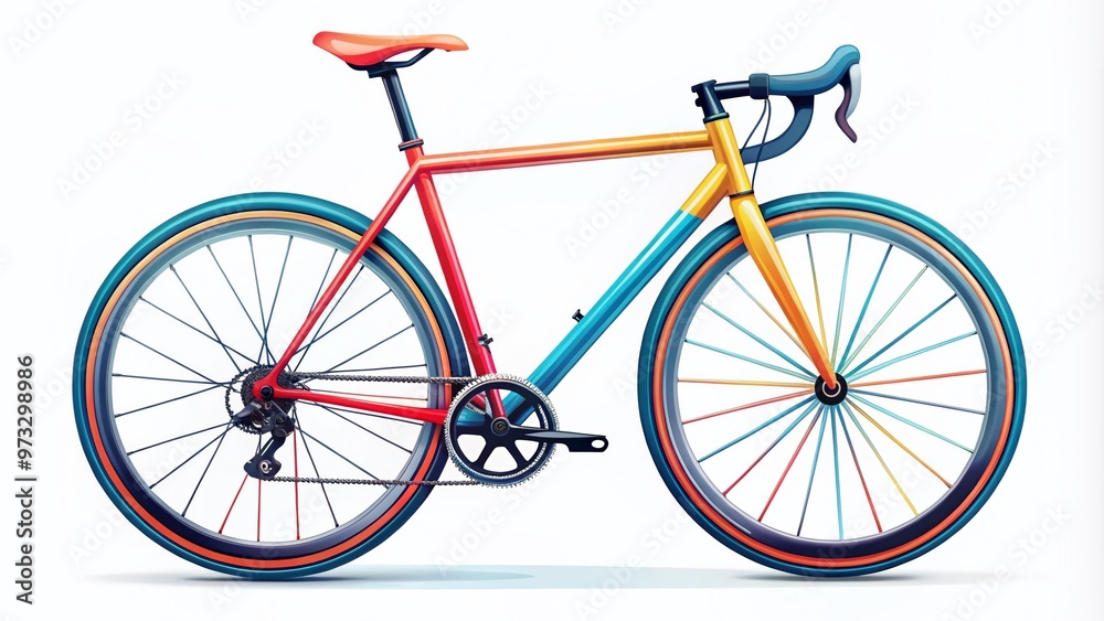 Fototapeta premium A stylized illustration of a modern road bike in vibrant colors, set against a clean white background, perfect for cycling-themed designs and promotional materials.