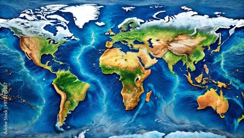 A vibrant, detailed world map showcases the majesty of global waterways, highlighting thousands of rivers, lakes, and coastlines in a stunning visual representation of Earth's hydrology.