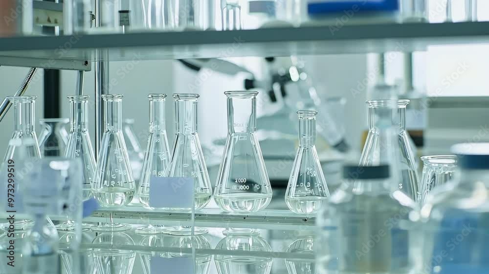 Empty Glass Laboratory Equipment in a Modern Research Facility, Ready for Scientific Experiments Empty Glass Laboratory Equipment in a Modern Research Facility, Ready for Scientific Experiments