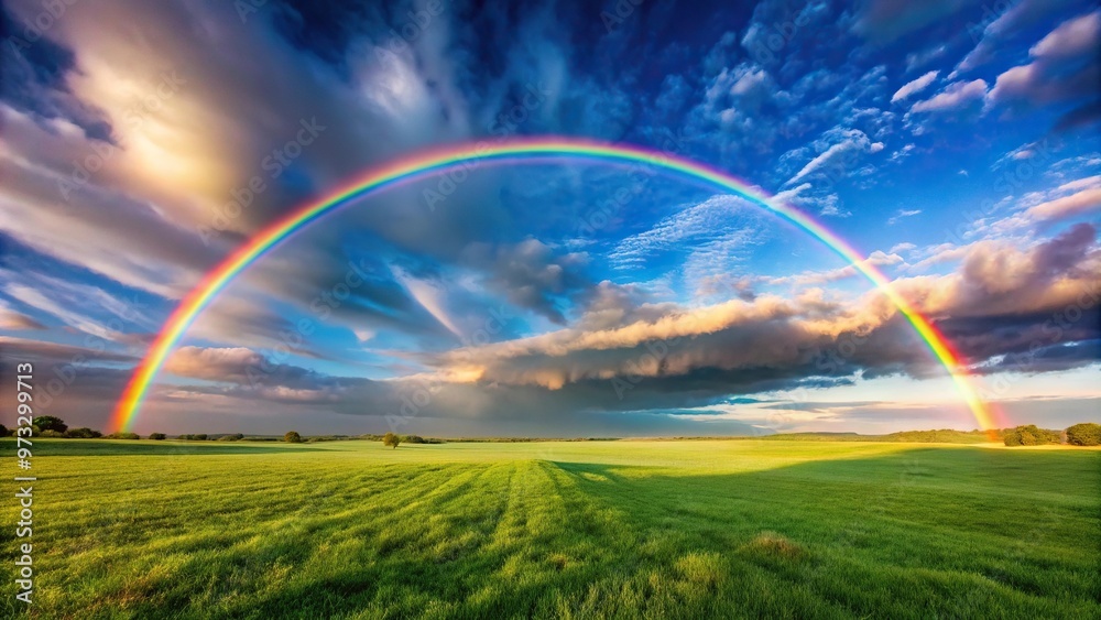 Colorful rainbow arc over open field Colorful rainbow arc over open field