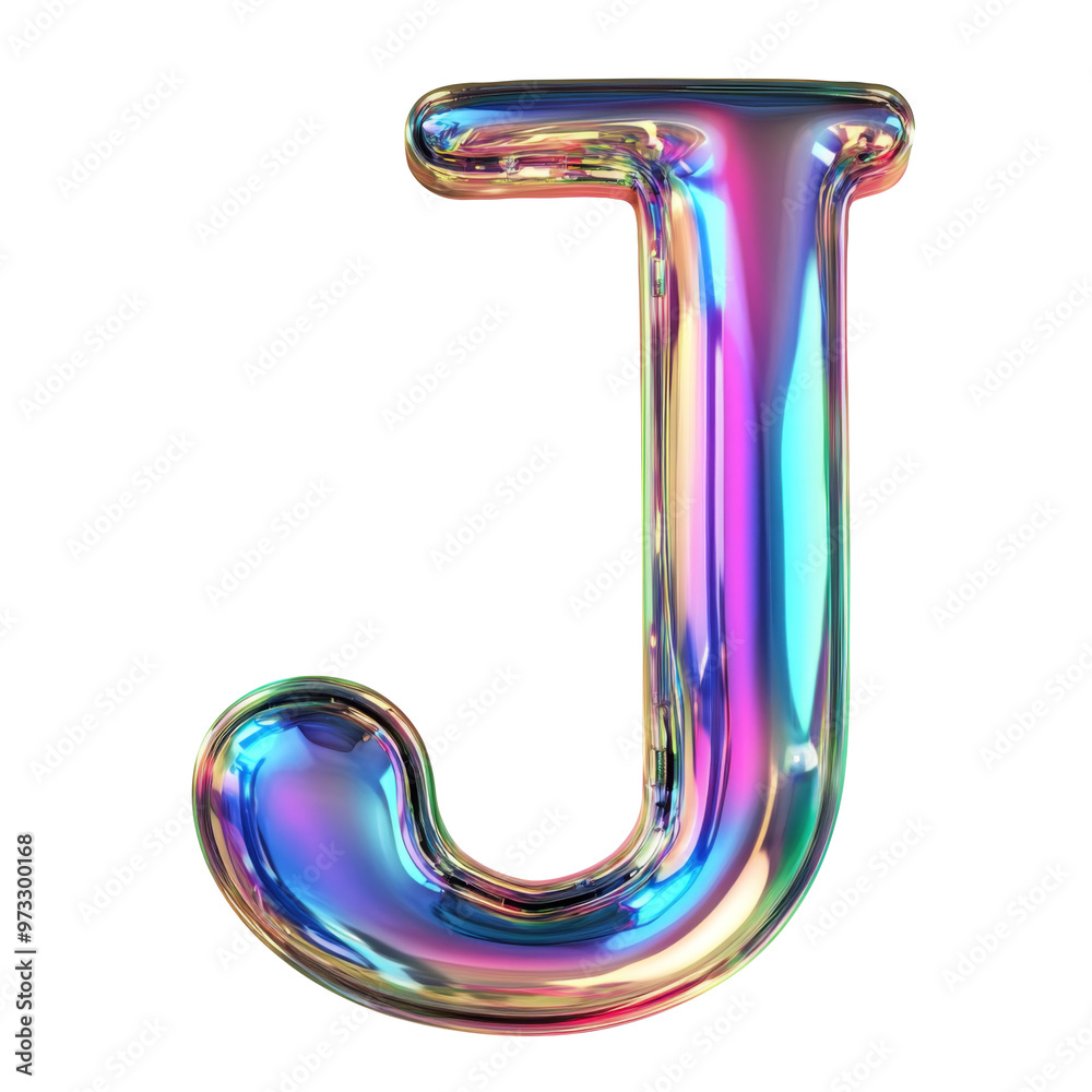 Hologram metallic J alphabet balloon Realistic 3D on white background. Generative AI