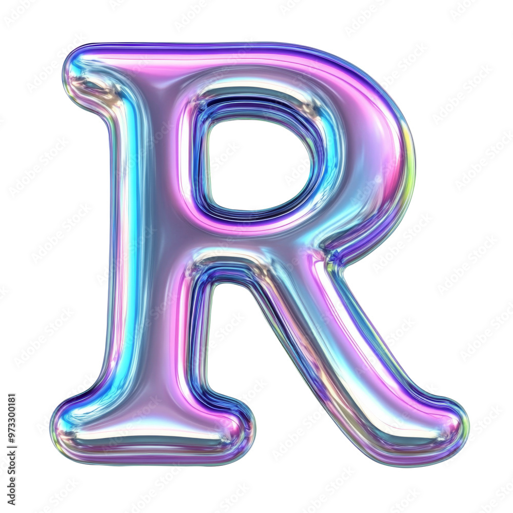 Hologram metallic R alphabet balloon Realistic 3D on white background. Generative AI Hologram metallic R alphabet balloon Realistic 3D on white background. Generative AI