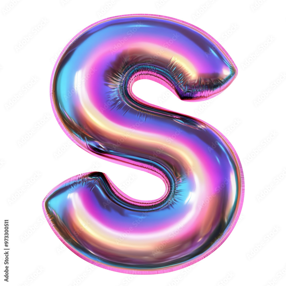 Hologram metallic S alphabet balloon Realistic 3D on white background. Generative AI Hologram metallic S alphabet balloon Realistic 3D on white background. Generative AI