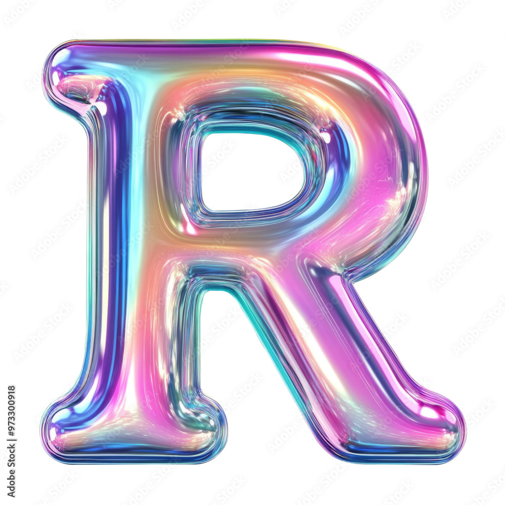 Hologram metallic R alphabet balloon Realistic 3D on white background. Generative AI Hologram metallic R alphabet balloon Realistic 3D on white background. Generative AI