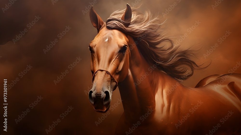 Fototapeta premium portrait of a horse on brown background.