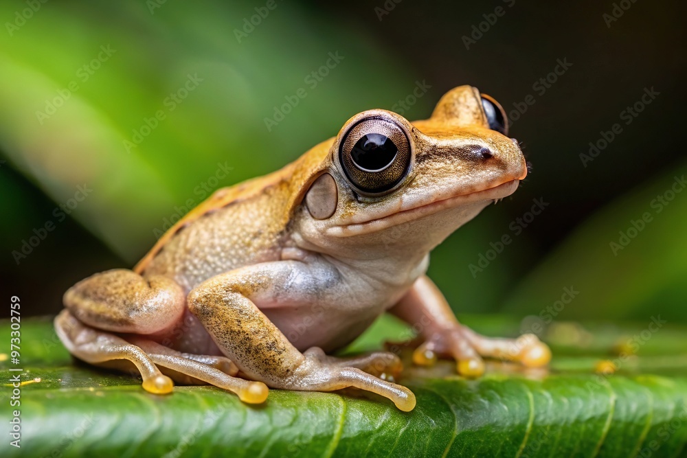 Obraz premium Common coqui Eleutherodactylus coqui frog sitting on a leaf with a blurred background