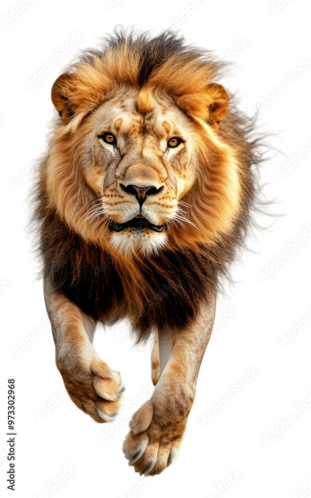 PNG A lion charging forward with intensity and power PNG A lion charging forward with intensity and power