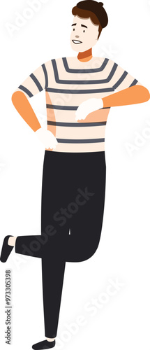 Male mime artist is performing a pantomime wearing a traditional costume