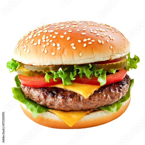 Fresh beef burger isolated on transparent background photo